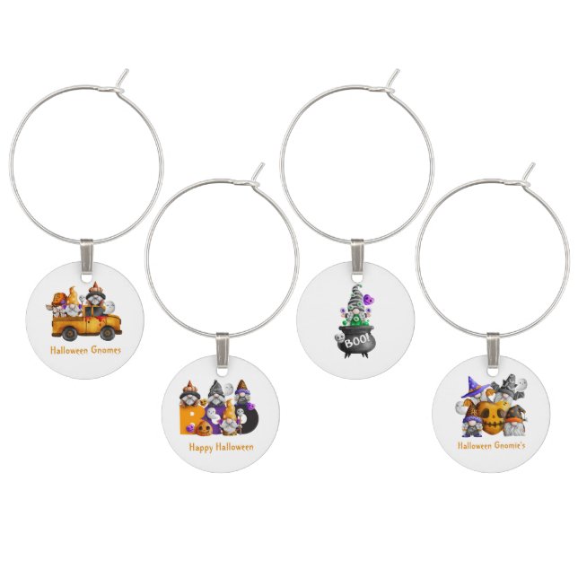 Personalize Halloween Gnomes Wine Glass Charms (Staggered)