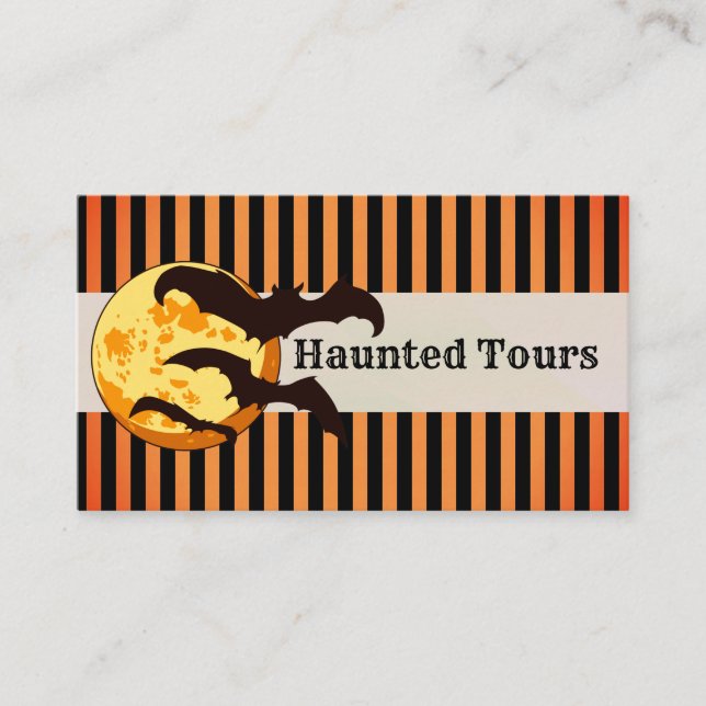 Personalize Halloween Haunted Tours Orange Black Business Card (Front)