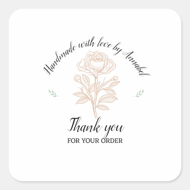 Personalize "Handmade with Love" Square Sticker (Front)