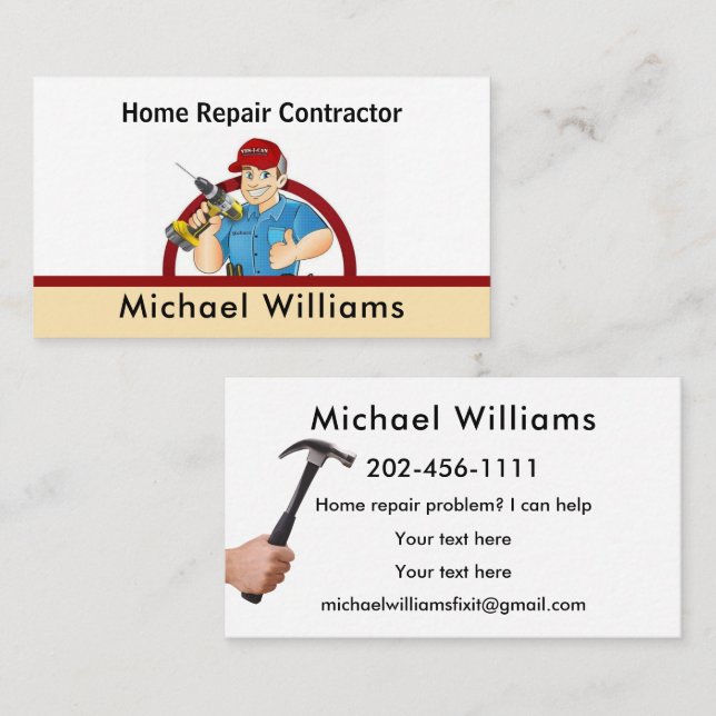 Personalize  Handyman Home Repair Easy Read Business Card (Front/Back)