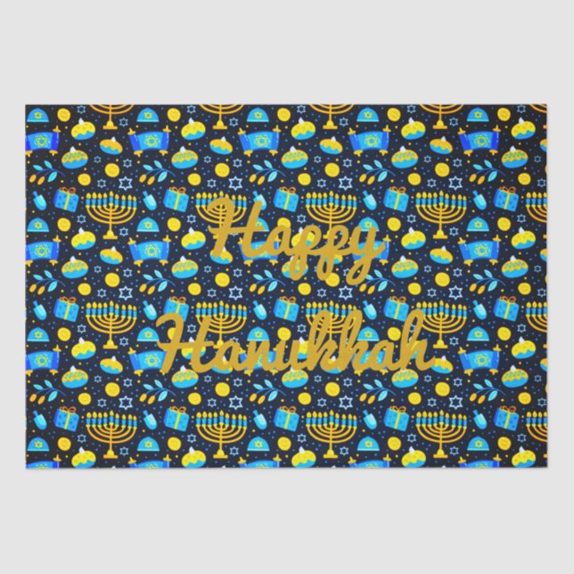 Personalize HANUKKAH Blue Gold Tissue Paper (Front)