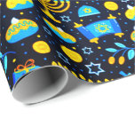 Personalize HANUKKAH Blue Gold Wrapping Paper<br><div class="desc">HAPPY HANUKKAH Holiday style Wrapping Paper with Chanukah symbols: Menorah, Dreidel, Magen David, etc. and gold "Happy Hanukkah" text. PERSONALIZED CUSTOM Gift Wrap! Holiday Wrapping Paper perfect to festive during the season. . Unique Hanukkah wrapping paper for your gifts! Could be personalized with your text, your favorite picture or memory....</div>