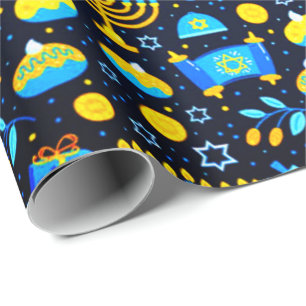Personalize HANUKKAH Blue Gold Wrapping Paper