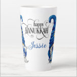 Personalize Hanukkah Gnomes Latte Mug<br><div class="desc">A Cute Latte Mug For A Happy Hanukkah With Two Blue Jewish Gnomes One With A Menorah and One With Dreidel Just Add Name</div>