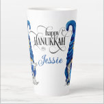 Personalize Hanukkah Gnomes Latte Mug<br><div class="desc">A Cute Latte Mug For A Happy Hanukkah With Two Blue Jewish Gnomes One With A Menorah and One With Dreidel Just Add Name</div>