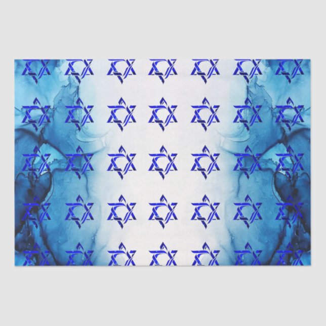 Personalize HANUKKAH HEBREW STARS Tissue Paper (Front)