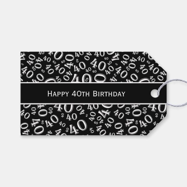Personalize:  Happy 40th Birthday B & W Gift Tags (Front (Horizontal))