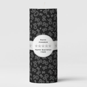 Personalize: Happy 90th Birthday Party Theme Pillar Candle