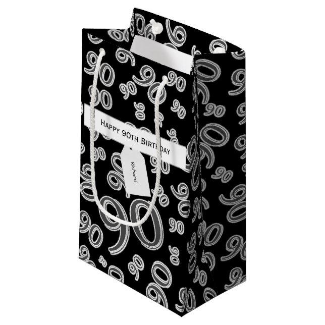Personalize:  Happy 90th Birthday Party Theme Small Gift Bag (Front Angled)