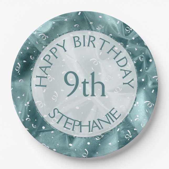Personalize: "Happy Birthday" Aq uaTextured Paper Plates (Front)