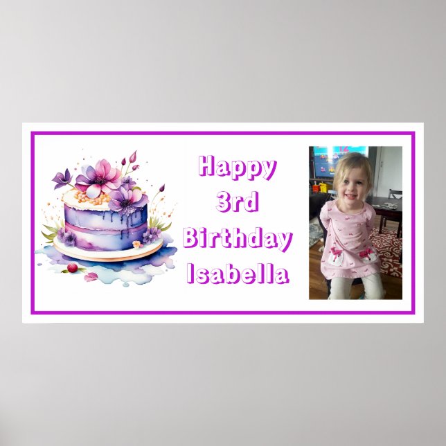 Personalize Happy Birthday Banner for Little Girl  Poster (Front)