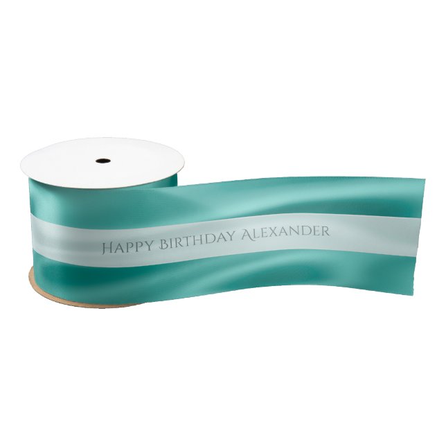 Personalize "Happy Birthday" Faux Aqua Satin Satin Ribbon (Spool)