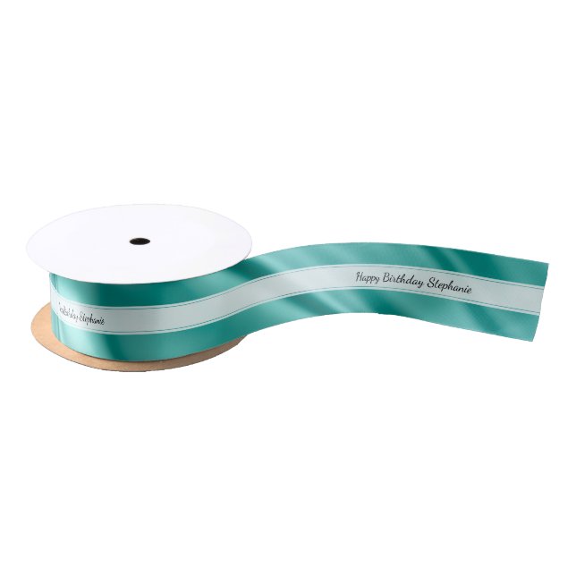 Personalize "Happy Birthday" Faux Aqua Satin Satin Ribbon (Spool)