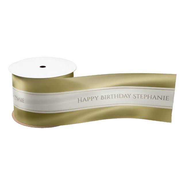 Personalize "Happy Birthday" Faux Gold Satin Satin Ribbon (Spool)