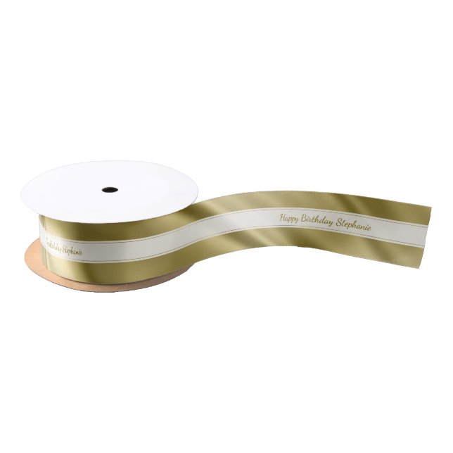 Personalize "Happy Birthday" Faux Gold Satin Satin Ribbon (Spool)