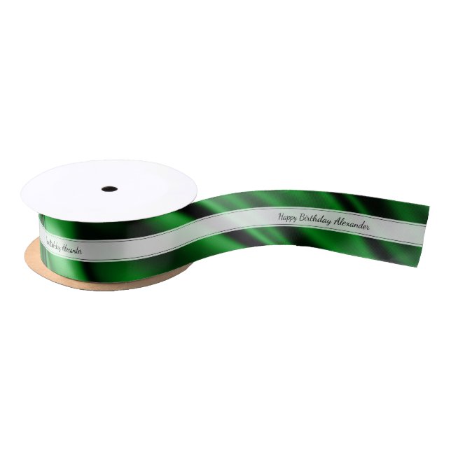 Personalize "Happy Birthday" Faux Green Satin Satin Ribbon (Spool)