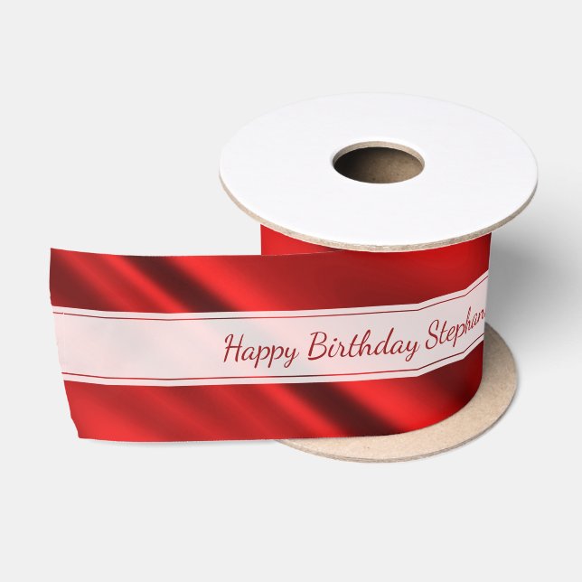 Personalize "Happy Birthday" Faux Red Satin Satin Ribbon (Spool)