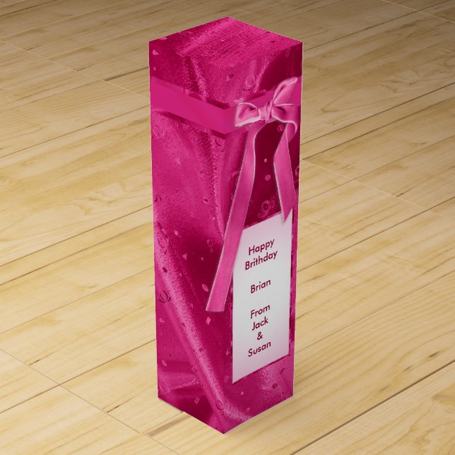 Personalize: "Happy Birthday" Fuchsia Textured Wine Gift Box (Front)