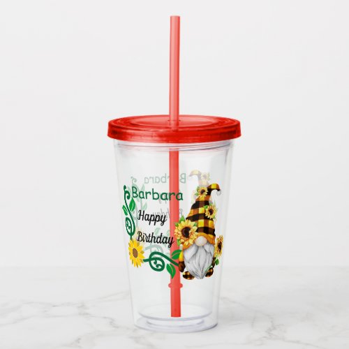 Personalize Happy Birthday Gnome Acrylic Tumbler