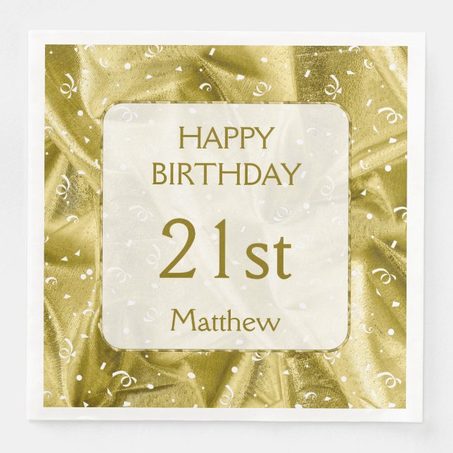 Personalize: "Happy Birthday" Gold Textured Paper Dinner Napkins (Front)