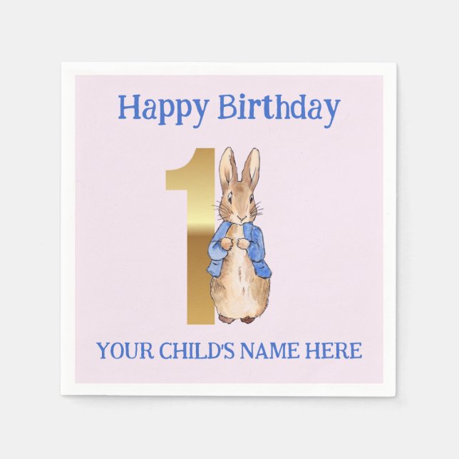 Personalize Happy birthday Name Peter the Rabbit Napkins (Front)