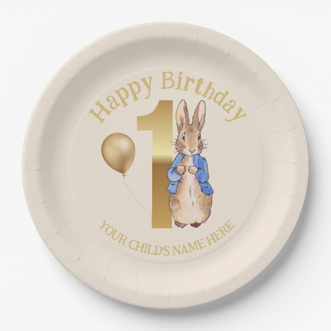 Personalize Happy birthday Name Peter the Rabbit Paper Plates (Front)