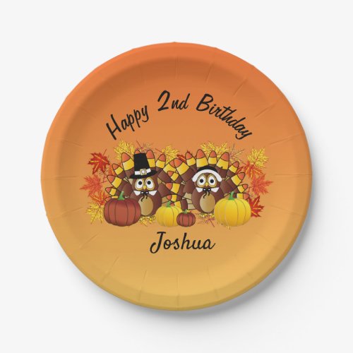 Personalize Happy Birthday Owl Turkey Pilgrims Paper Plates
