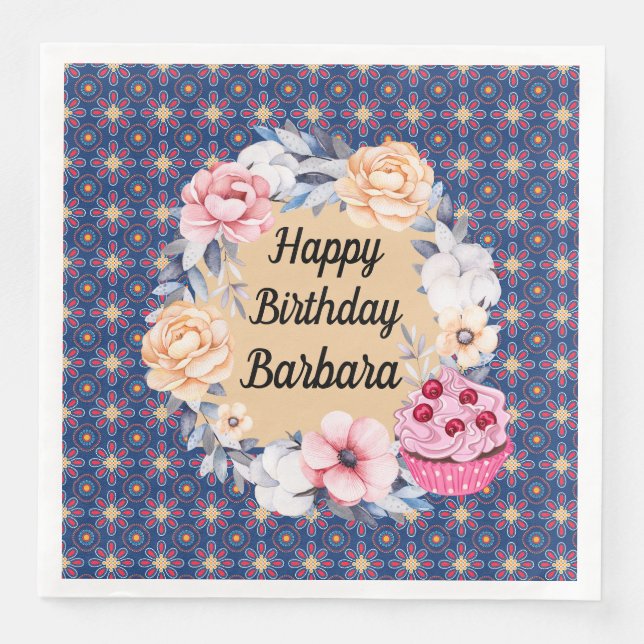 Personalize Happy Birthday Paper Dinner Napkins (Front)