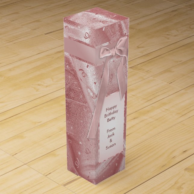 Personalize: "Happy Birthday" Pink Textured Wine Box (Front)