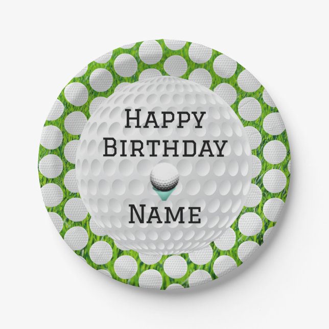 Personalize Happy Brithday Golf Designed  Paper Plates (Front)
