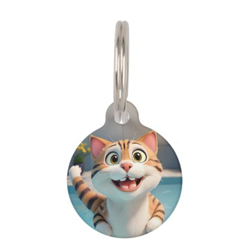 Personalize Happy Cat Flying Swimming Diving Funny Pet ID Tag