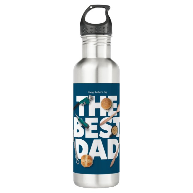 Personalize Happy Father's Day | The Best Dad-Dark Stainless Steel Water Bottle (Front)