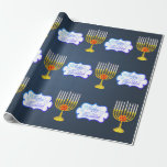 Personalize HAPPY HANUKKAH * Blue * Wrapping Paper<br><div class="desc">HAPPY HANUKKAH Holiday style Wrapping Paper with Chanukah symbol - Gold Menorah and "Happy Hanukkah" text. PERSONALIZED CUSTOM Gift Wrap! Holiday Wrapping Paper perfect to festive during the season. . Unique Hanukkah wrapping paper for your gifts! Could be personalized with your text, your favorite picture or memory. Put a smile...</div>