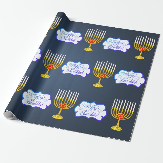 Personalize HAPPY HANUKKAH * Blue * Wrapping Paper (Unrolled)