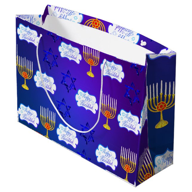 Personalize HAPPY HANUKKAH Menorah Gift Bag (Back Angled)