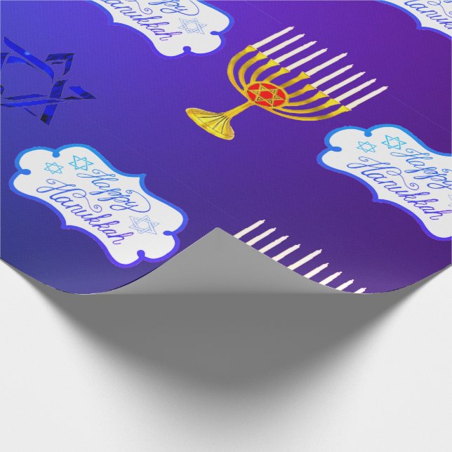 Personalize HAPPY HANUKKAH Menorah Wrapping Paper (Corner)