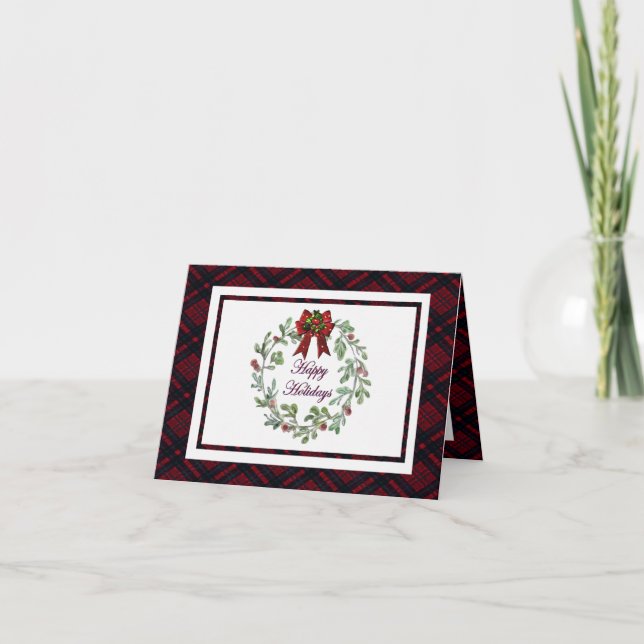 Personalize Happy Holidays Red Plaid  Card (Front)