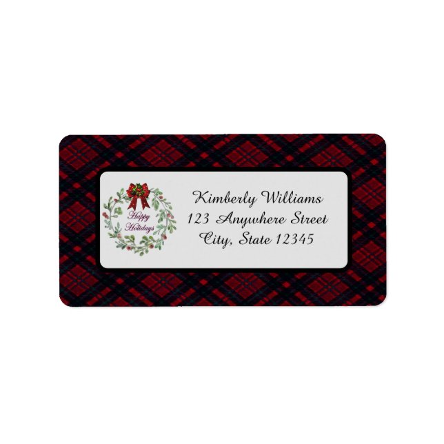 Personalize Happy Holidays Red Plaid Label (Front)