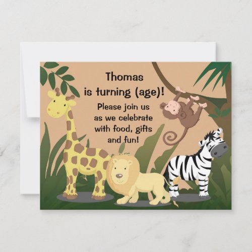 Personalize Happy Jungle Birthday Party Invitation