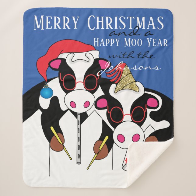 Personalize "Happy Moo Year" Blanket/Medium Sherpa Blanket (Front)