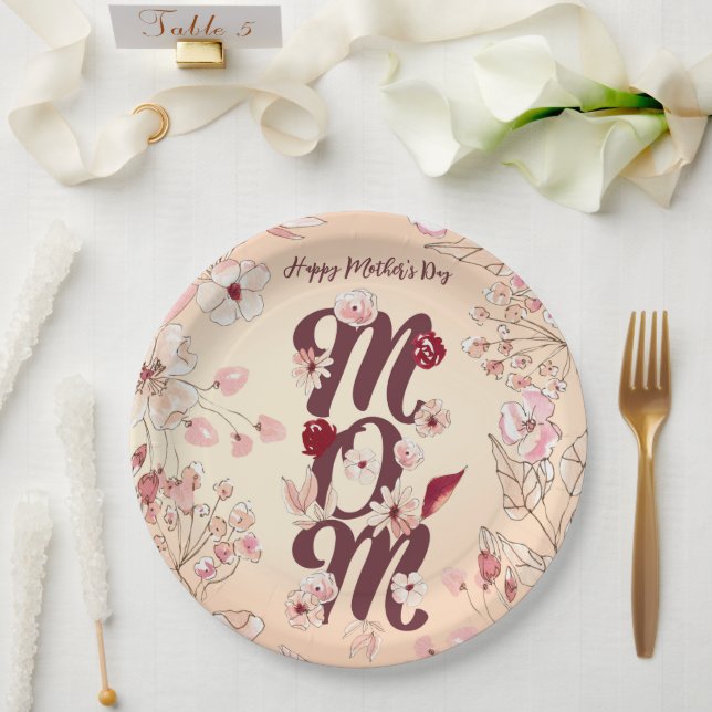 Personalize Happy Mother's Day Mom Paper Plates (Wedding)