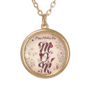 Personalize Happy Mother's Day Mom Warm Floral Gold Plated Necklace