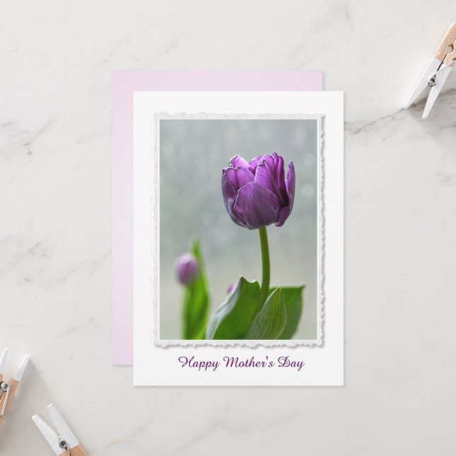 Personalize: "Happy Mother's Day" Purple Tulips Card (Front/Back In Situ)