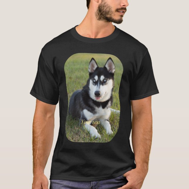 Personalize Happy playful Siberian Husky puppy T-Shirt (Front)