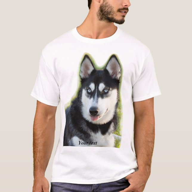 Personalize Happy playful Siberian Husky puppy T-Shirt (Front)