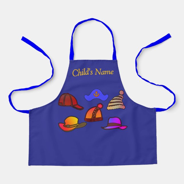 Personalize Hat Collection Kids Blue Craft   Apron (Front)