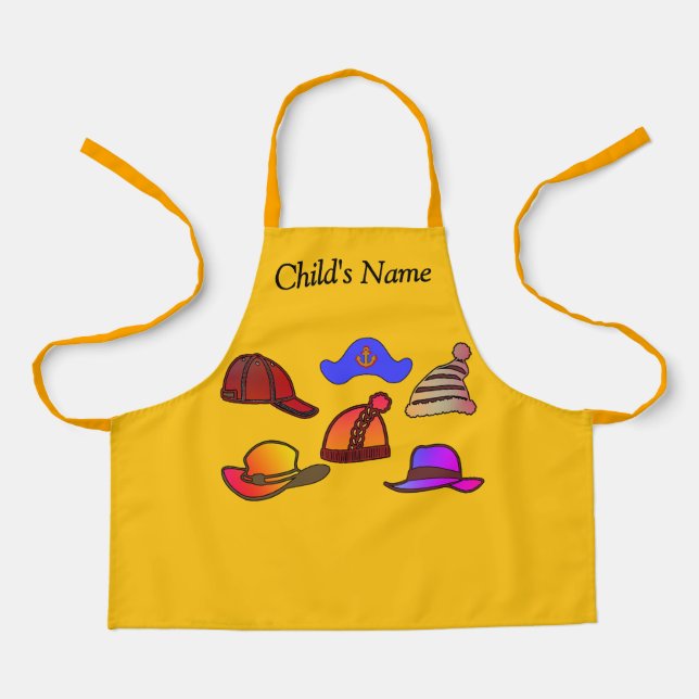 Personalize Hat Collection Kids Yellow Craft  Apron (Front)