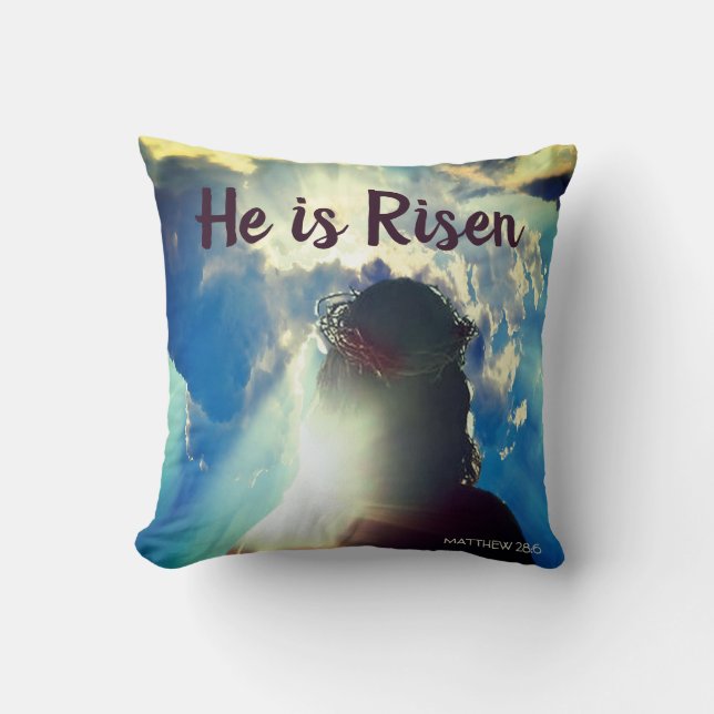 Personalize HE IS RISEN Religious Jesus Easter Throw Pillow (Front)