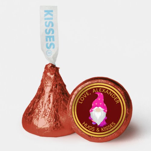 Personalize Heart Gnome Burgundy Pink Hugs Kisses  Hersheys Kisses