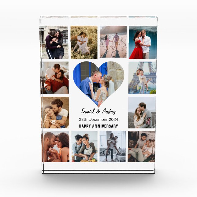 Personalize Heart Photo Collage Anniversary Gift Block (Front)